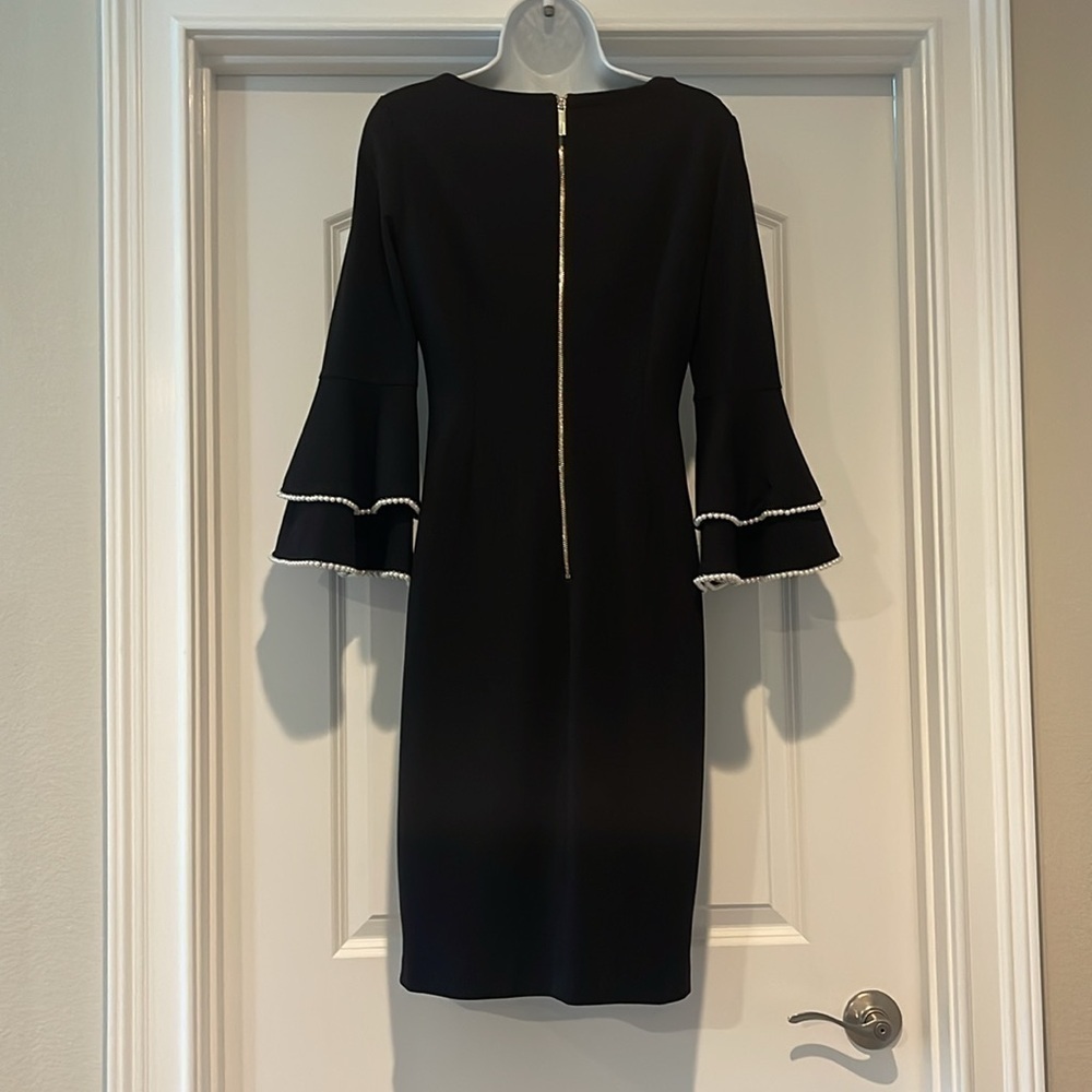Calvin Klein tiered bell sleeve dress with pearls 4 - Picture 7 of 8